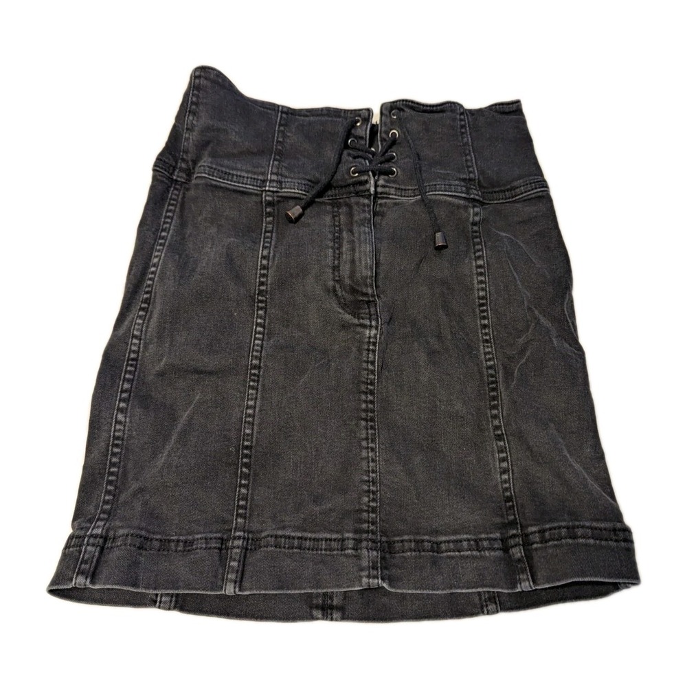 Free People Women's Modern Femme Corset Lace‎ Up Black Denim Mini Skirt Size 0